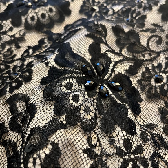 Mori Lee Beaded Black Lace Cocktail Dress - Picture 3 of 5